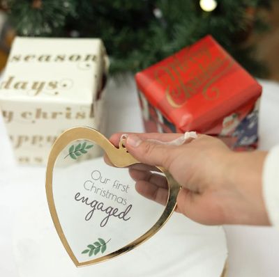 First Christmas Engaged 4.75&quot; Glass Ornament