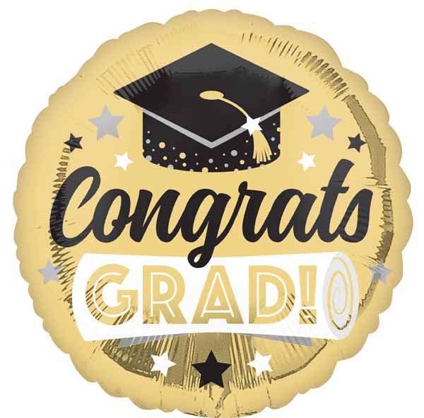 Gold &quot;Congrats Grad&quot; 18&quot; Mylar Balloon