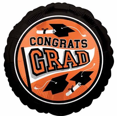 Black/Orange &quot;Congrats Grad&quot; 18&quot; Mylar Balloon