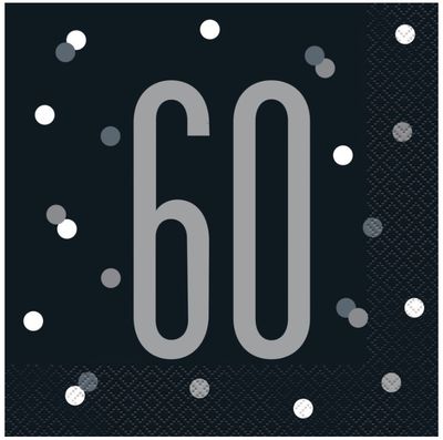 16 Glitz Black &amp; Silver Luncheon Napkins 60