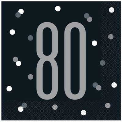 16 Glitz Black &amp; Silver Luncheon Napkins 80