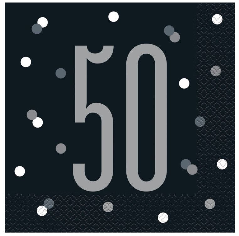 16 Glitz Black &amp; Silver Luncheon Napkins 50