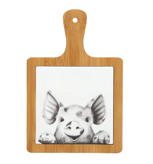 Pig - Bamboo and Ceramic Tile Trivet