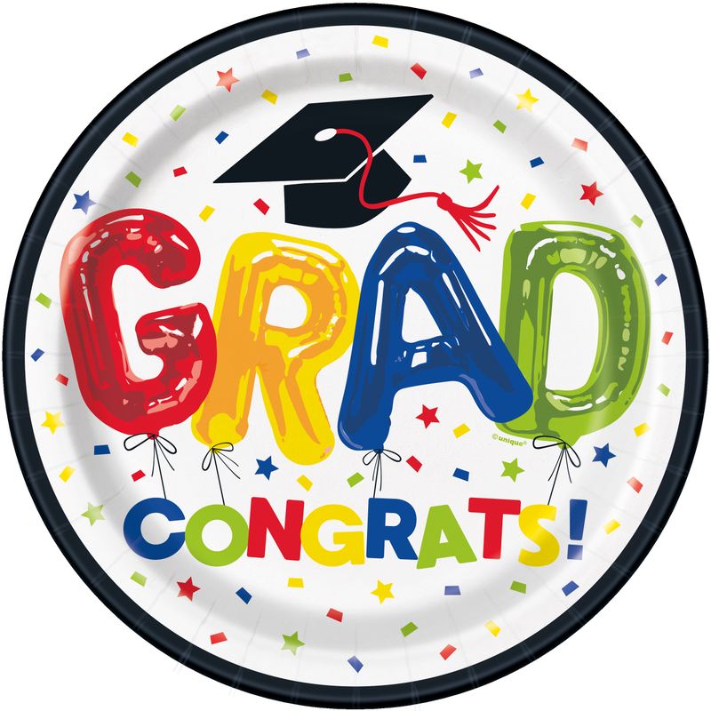 Grad Bubble Balloon 9&quot; Plate, 8ct