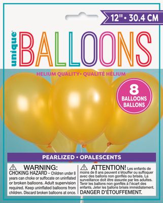 12&quot; Latex Pearlized Balloons 8ct - Gold