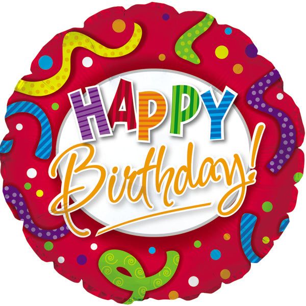 18&quot; Happy Birthday Red, Stripes &amp; Dots Balloon