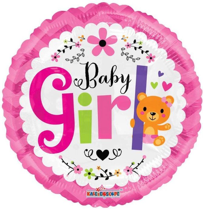 18&quot; Baby Girl Pink Balloon with Teddy Bear