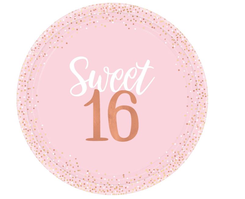 Sweet 16 Pink &amp; Rose gold Dinner Plates, 10.5&quot;, 8ct