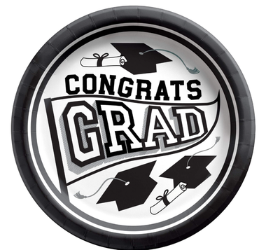 White Congrats Grad! 9&quot; Plate, 20ct