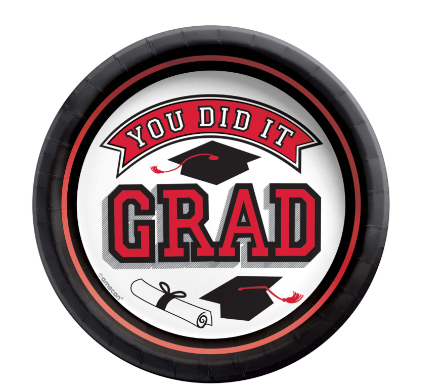 Graduation &quot;You Did It!&quot; Red 6.75&quot; Round Plates, 20ct
