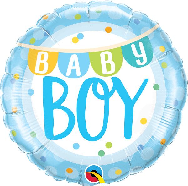 18&quot; Round Baby Boy Banner &amp; Dots Foil Balloon