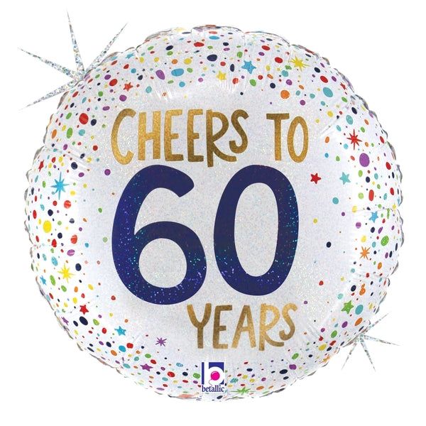 18" Foil Holographic Cheers to 60 Years Foil Balloon