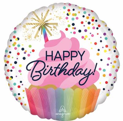 18&quot; Happy Birthday Sprinkle Cupcake Mylar Balloon