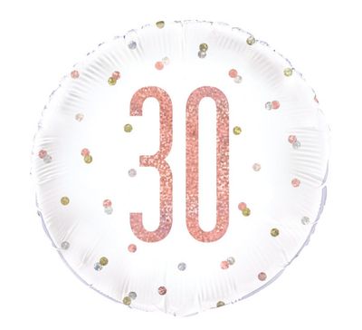 Birthday Rose Gold Glitz Number 30 Round Foil Balloon 18"