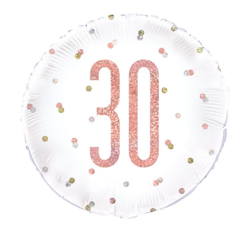 Birthday Rose Gold Glitz Number 30 Round Foil Balloon 18"