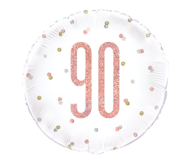 Birthday Rose Gold Glitz Number 90 Round Foil Balloon 18"
