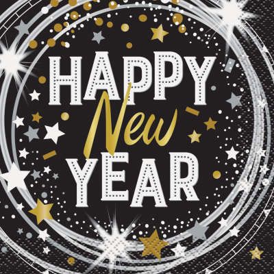Black and Gold New Year Beverage Napkins 16ct