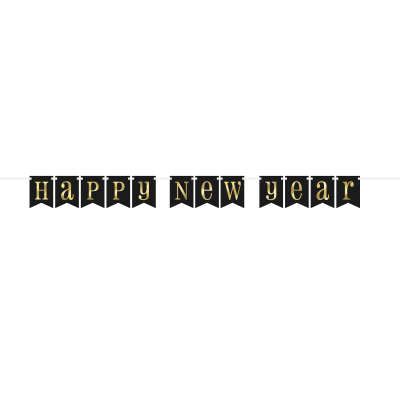 Foil Gold and Black Happy New Year Banner, 5FT