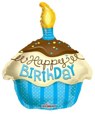 Blue Cupcake Happy  Birthday 18" Mylar