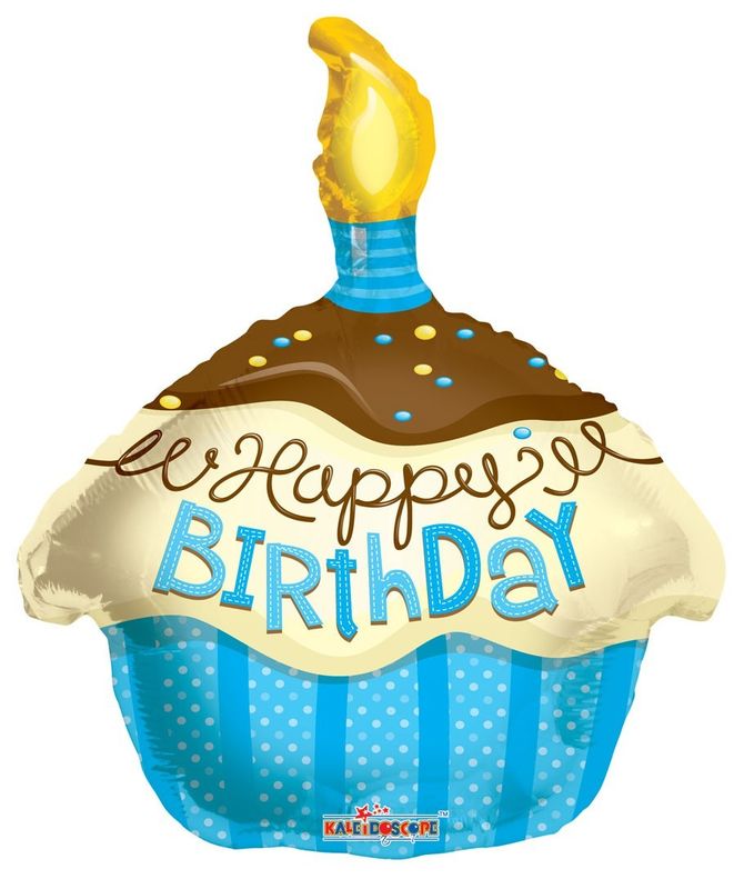 Blue Cupcake Happy  Birthday 18" Mylar
