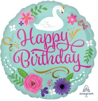 18" Swan Happy Birthday Mylar