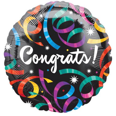 18" Congrats Streamers Black Balloon