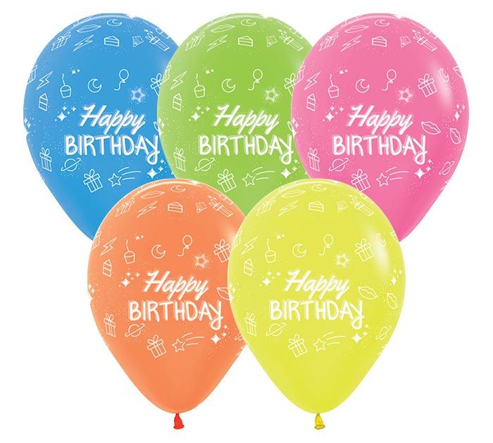 'Happy Birthday!' Neon Colours 12" Latex Singles