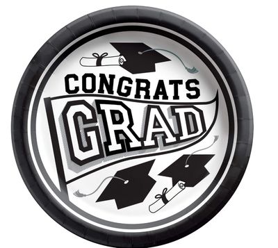 White Congrats Grad! 9" Plate, 20ct