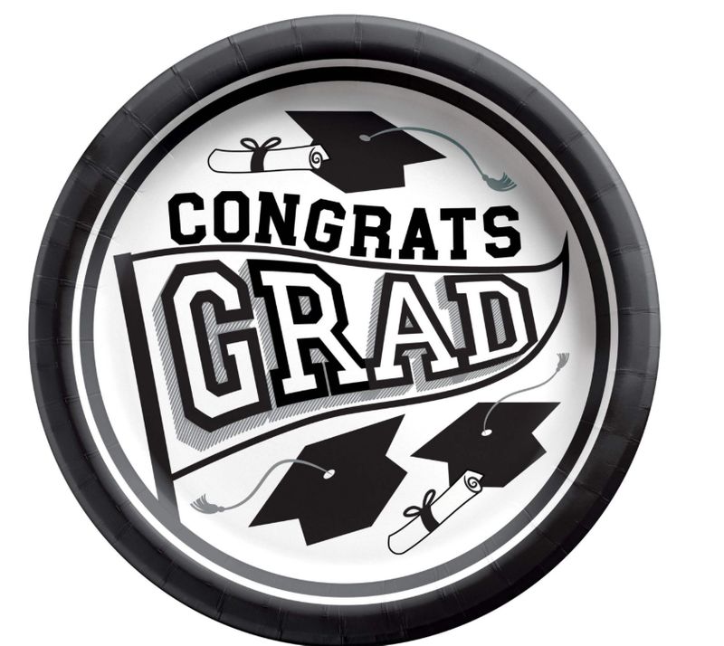 White Congrats Grad! 9" Plate, 20ct