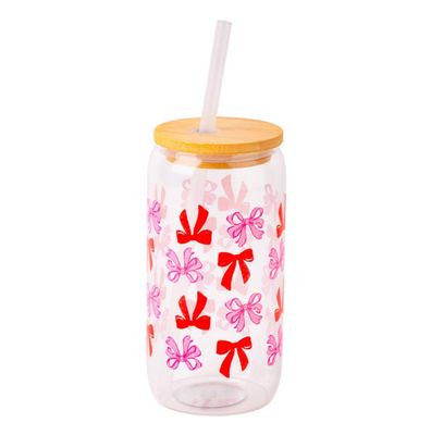Bow Tumbler Glass W Straw