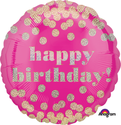 'Happy Birthday!' Pink Confetti Gold Dots Foil Balloon 18"