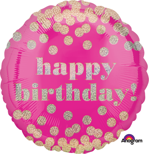 'Happy Birthday!' Pink Confetti Gold Dots Foil Balloon 18"