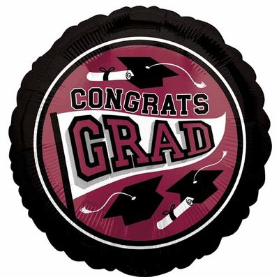 Black Burgundy "Congrats Grad" 18" Mylar Balloon