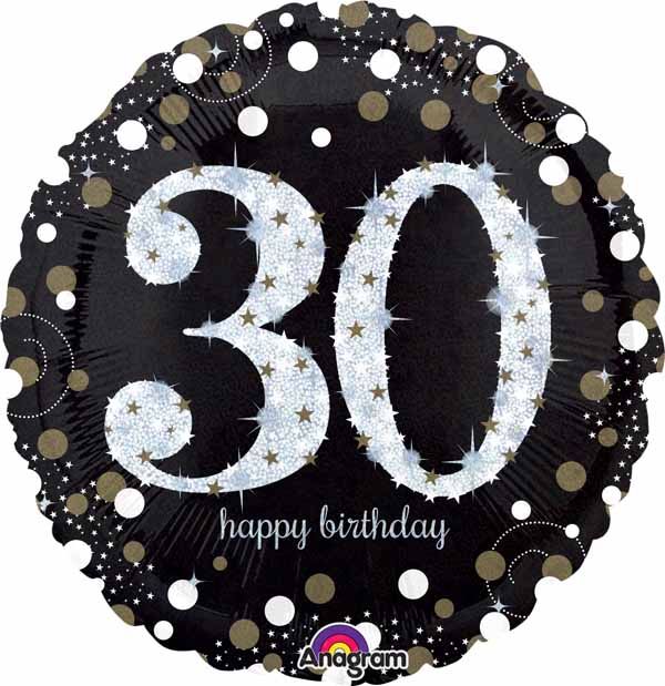 Sparkling 30th Black and Gold 18" Mylar