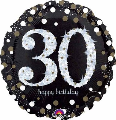 Sparkling 30th Black and Gold 18" Mylar