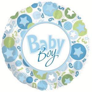 18" Baby Boy Foil Balloon with Letters, Numbers and Stars