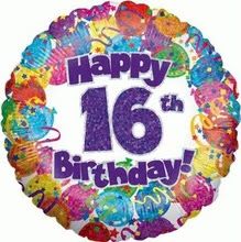 18" 16th Birthday Many Balloons Mylar