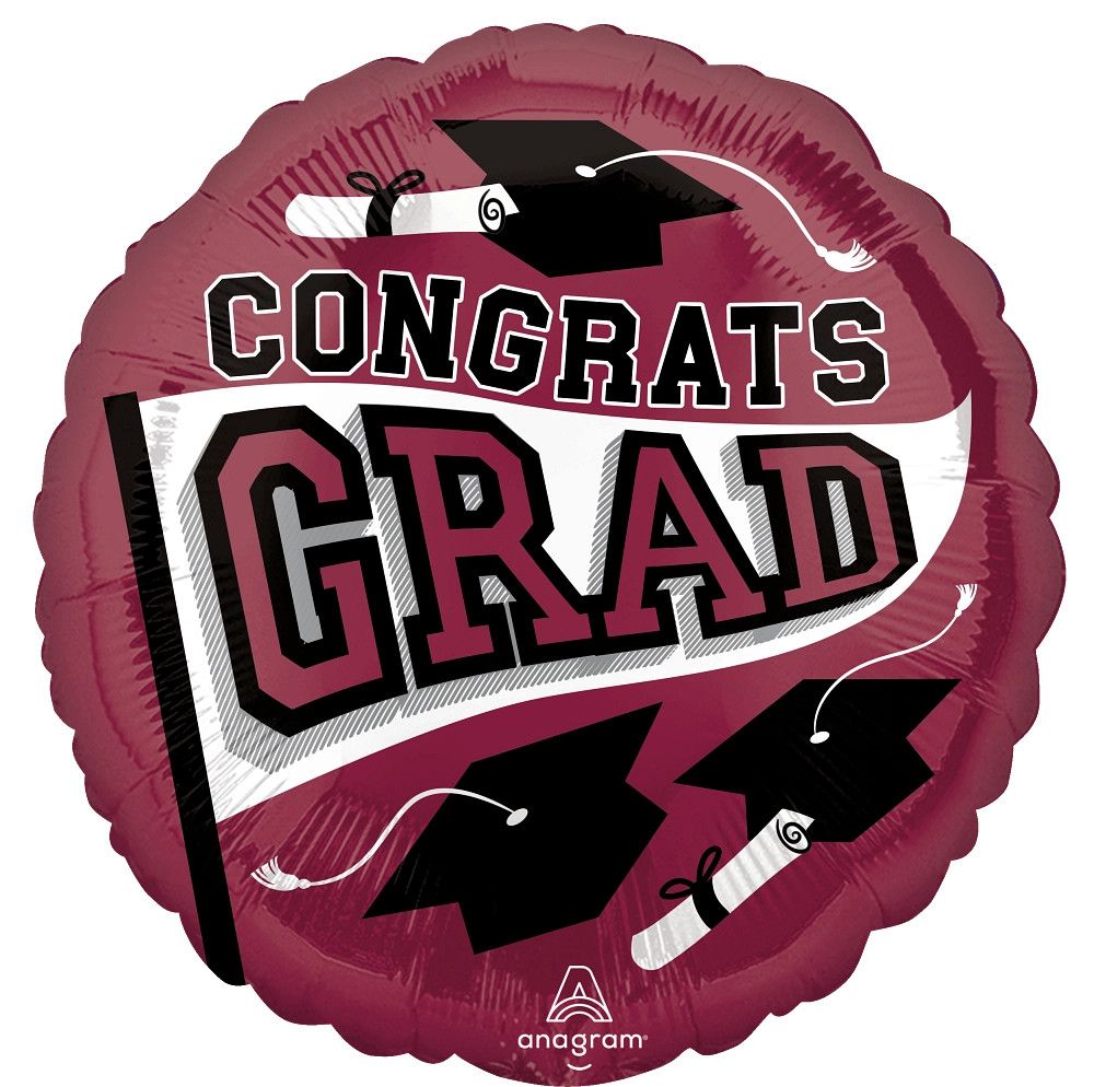 18" Burgundy "Congrats Grad" Mylar with Diploma