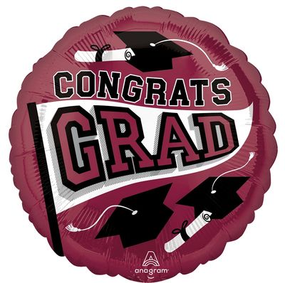 18" Burgundy "Congrats Grad" Mylar with Diploma
