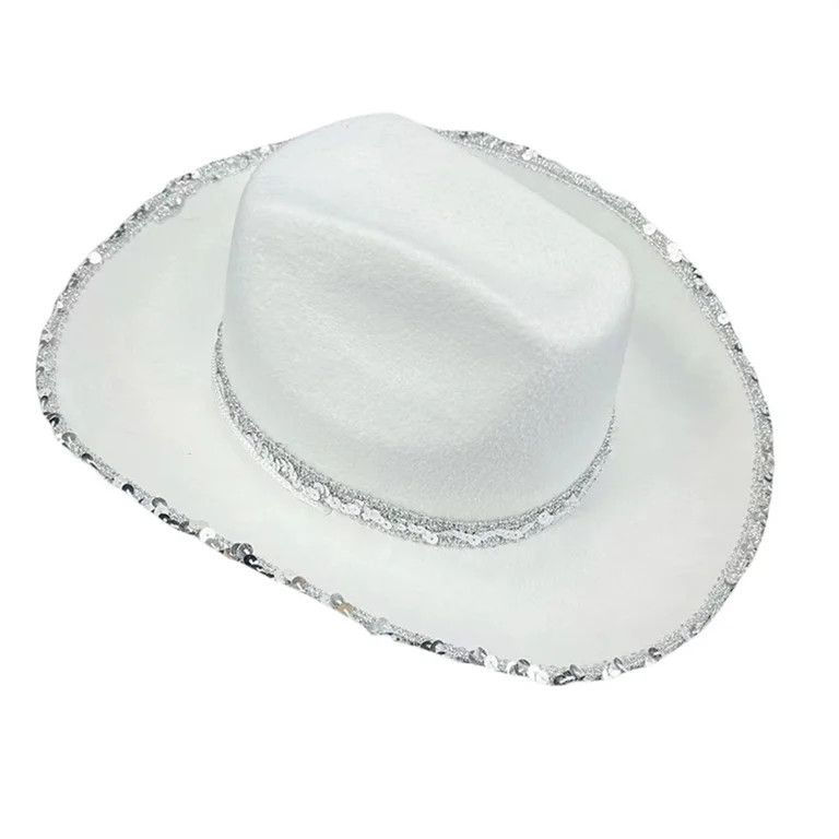 White Sequin Rimmed Cowboy Hat