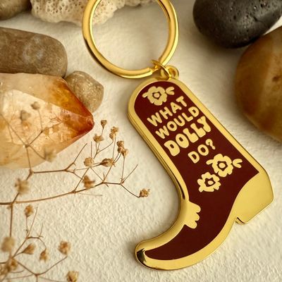 "What Would Dolly Do?" Cowboy Boot Enamel Keychain