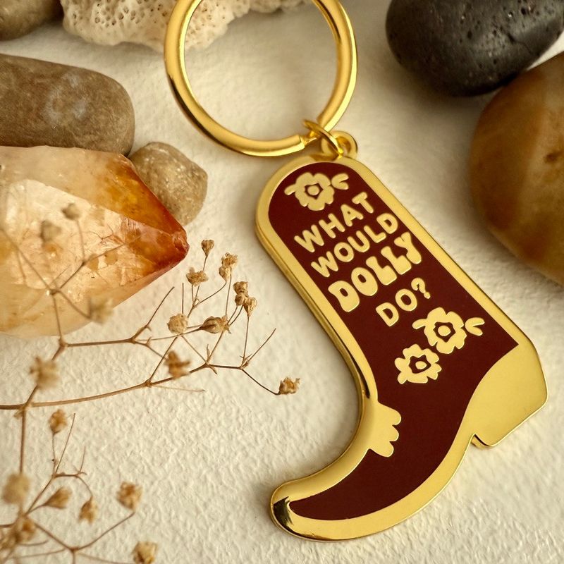 "What Would Dolly Do?" Cowboy Boot Enamel Keychain