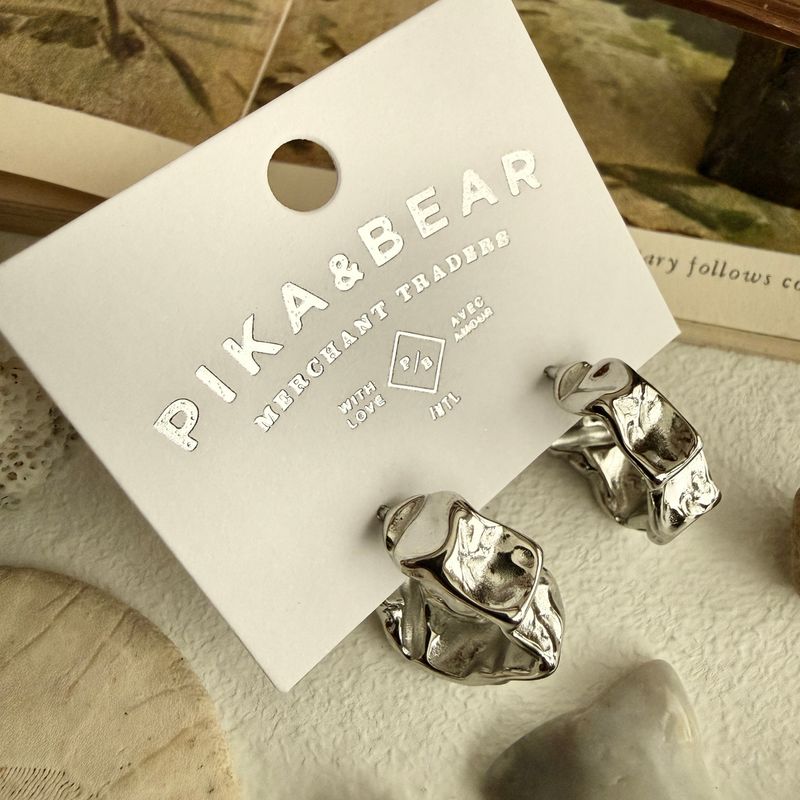 "Wrinkled" Textured Hoop Earrings in Silver