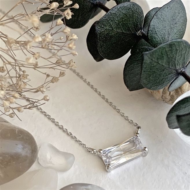 "Baguette" Charm Necklace in Silver
