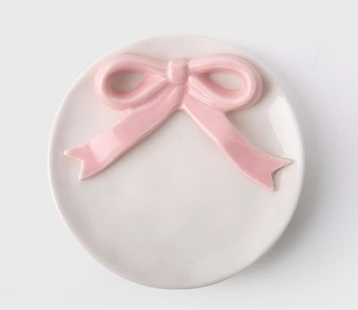 Ceramic Pink Bow Trinket Dish 5"