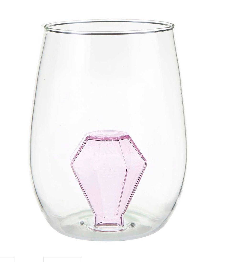 Stemless Wine Glass- Pink Diamond
