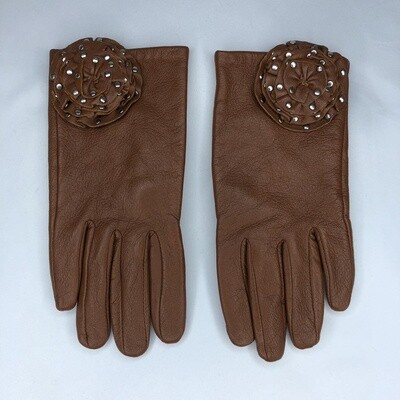 Brown flower leather gloves