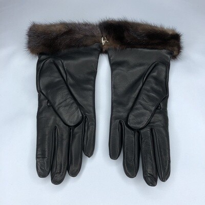 Dark brown leather fur gloves