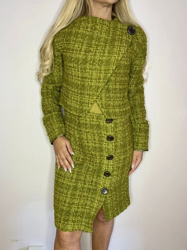 Size Small Love Sex Money 2 Piece Dress &amp; Jut Green Tweed Effect