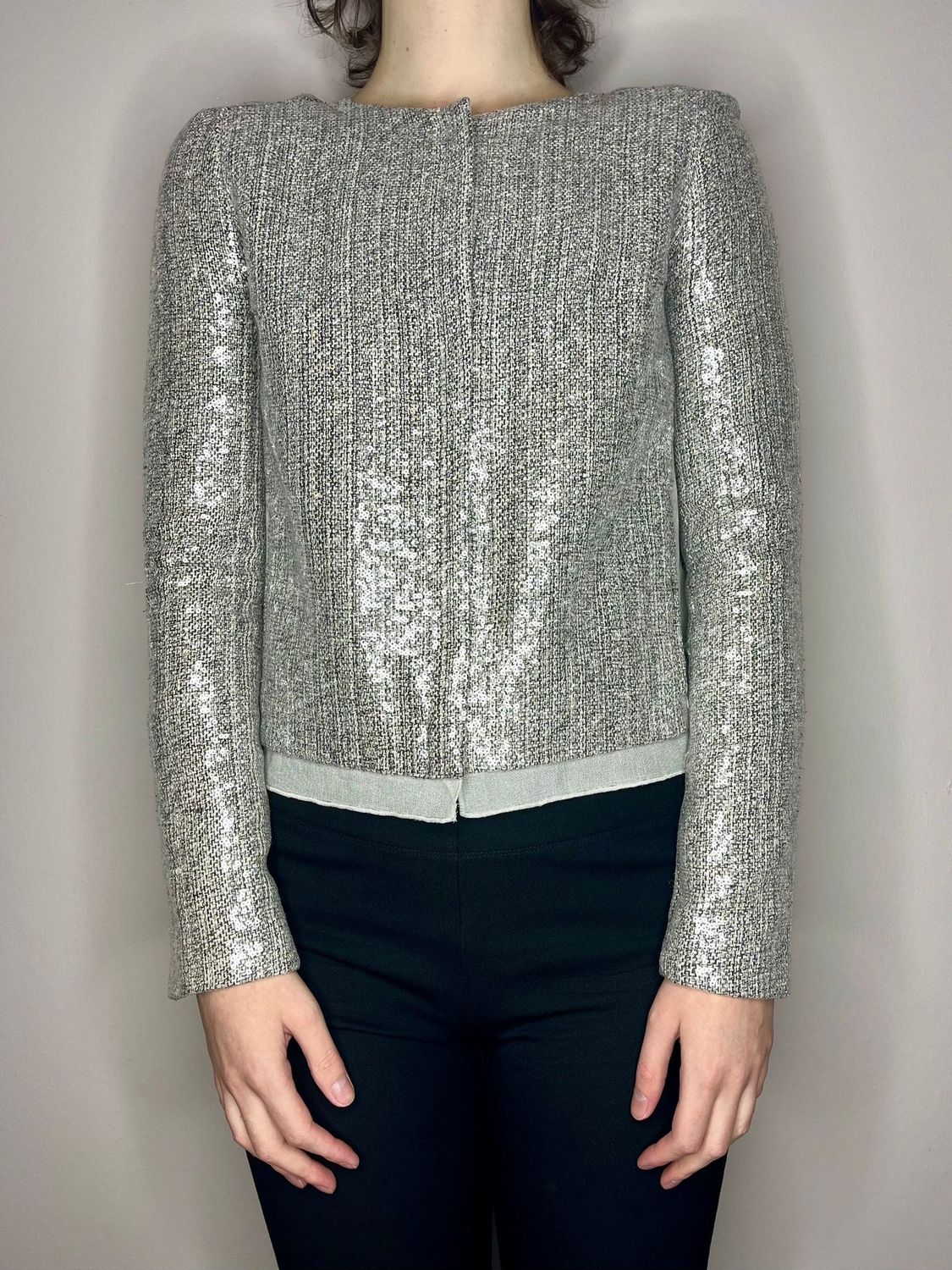 Diane Von Furstenberg Grey Sequined Jacket Size 4